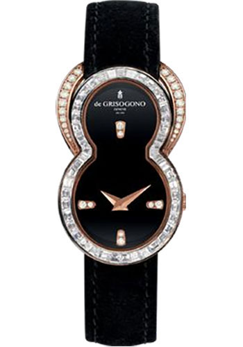 Be Eight S25D 27mm Quartz in Rose Gold with Baguette Diamonds Bezel on Black Madera Leather Strap with Black Dial