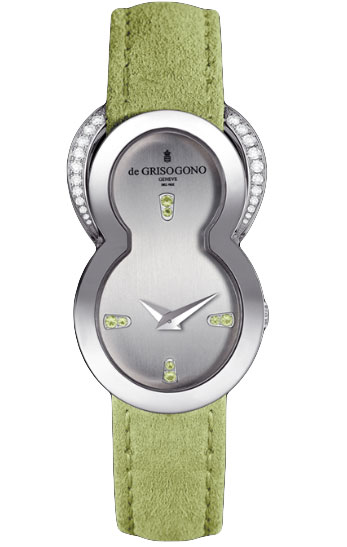 Be Eight S51 27mm Quartz in White Gold with Diamonds Bezel on Green Madera Leather Strap with Silver Dial
