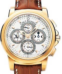 Patravi Tribute to Fritz Brun Men's in Rose Gold Rose Gold on Brown Crocodile Strap with Silver Dial