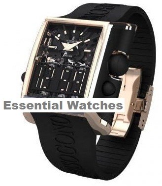 Meccanico DG N06 55.9mm in Rose Gold on Black Rubber Strap with Black Dial
