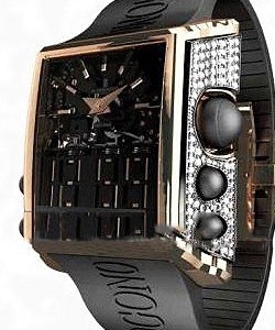 Meccanico DG S01 55.9mm in Rose Gold with Diamonds on Black Rubber Strap with Black Dial