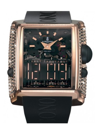 Meccanico DG S02 55.9mm in Rose Gold with Black Diamonds Bezel on Black Rubber Strap with Black Dial