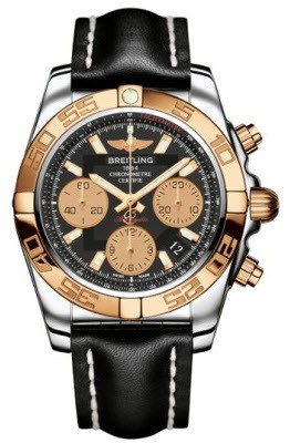 Chronomat 41 Men's Automatic in 2-Tone Steel and Rose Gold - Black Leather - Black Stick Dial