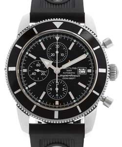 Superocean Heritage Chronograph in Steel on Black Rubber Strap with Black Dial