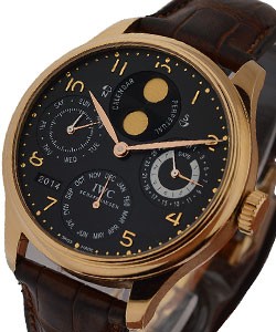Portuguese Perpetual in Rose Gold on Brown Crocodile Leather Strap with Black Dial