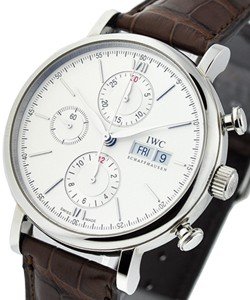 Portofino Chronograph 42mm Automatic in Stainless Steel on Brown Alligator Leather Strap with Silver Dial