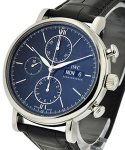 Portofino Chronograph in Steel on Black Leather Strap with Black Dial