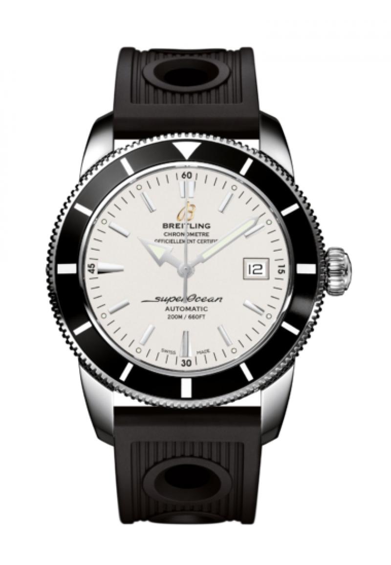 Superocean Heritage 42mm Automatic in Steel on Black Rubber Strap with Silver Dial