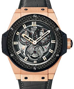 King Power Gold Minute Repeater Chrono Tourbillon in Rose Gold with Carbon Fiber on Black Leather Strap  with Skeleton Dial