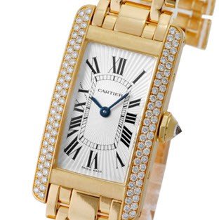 Tank Americaine with Diamond Bezel Yellow Gold on Yellow Gold Bracelet with Silver Dial