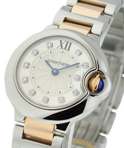 Ballon Bleu 28mm in Steel on Steel and Rose Gold Bracelet with Silver Diamond Dial