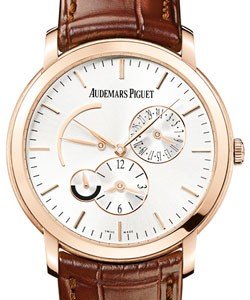 Jules Audemars Dual Time in Rose Gold on Brown Alligator Leather Strap with Silver Dial