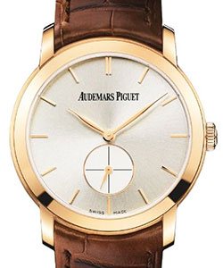 Jules Audemars Small Seconds in Rose Gold on Brown Crocodile Leather Strap with Silver Dial