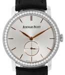 Jules Audemars Small Seconds in White Gold with Diamond Bezel on Black Alligator Leather Strap with Silver Dial
