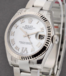 Datejust in Steel with Fluted Bezel on Steel Oyster Bracelet with MOP Roman Dial