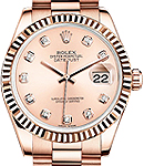 Datejust Midsize 31mm in Rose Gold with Fluted Bezel on President Bracelet with Pink Diamond Dial