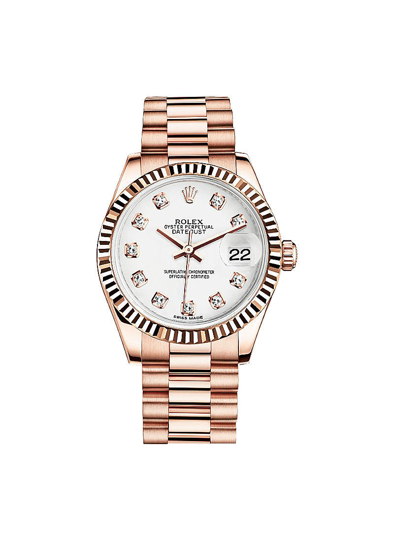Rolex Unworn DateJust Mid Size in Rose Gold with Fluted Bezel
