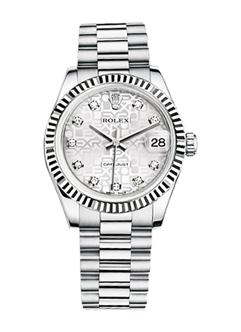 Rolex Unworn Mid Size President in White Gold with Fluted Bezel