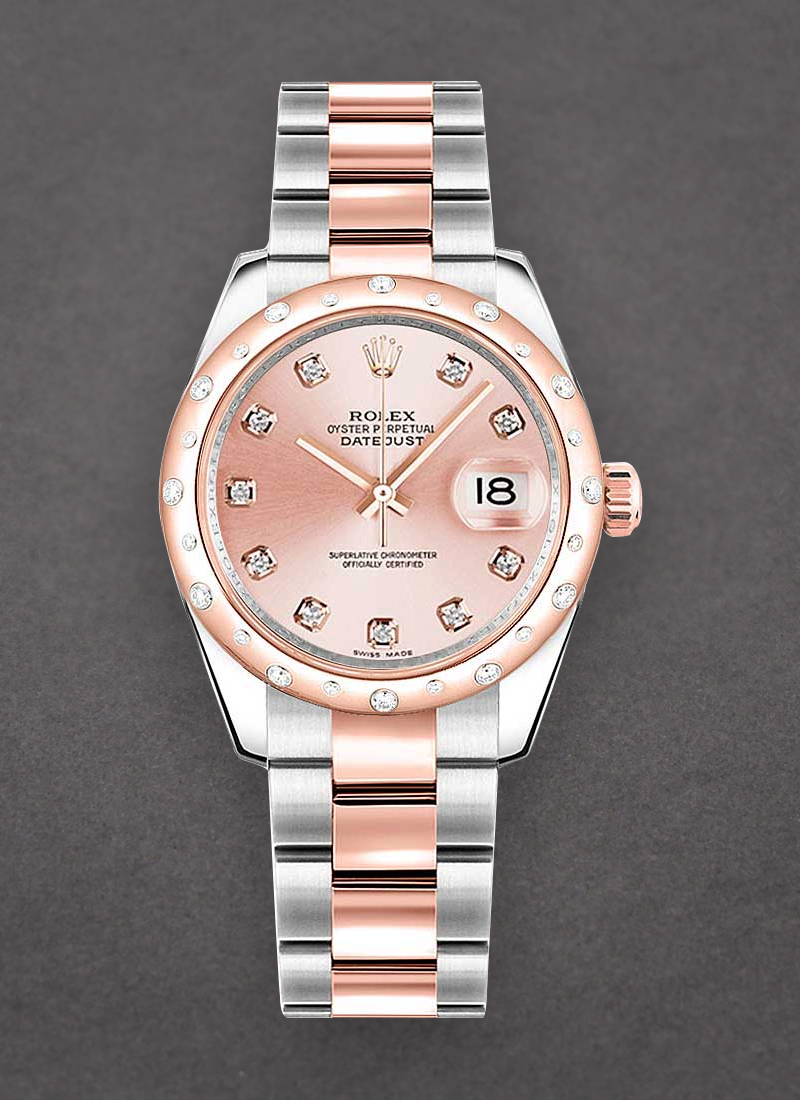 Rolex Unworn Datejust 31mm in Steel with Rose Gold Diamond Bezel