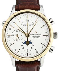 Les Classiques Phase de Lune in 2-Tone Steel and Yellow Gold on Brown Strap with Silver Dial