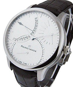 Masterpiece Calendrier Retrograde in Steel on Black Crocodile Leather Strap with Silver Dial