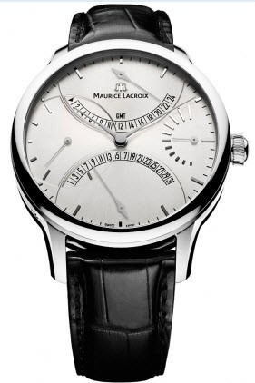 Masterpiece Double Retrograde 43mm Automatic in Steel on Black Crocodile Leather Strap with Silver Dial