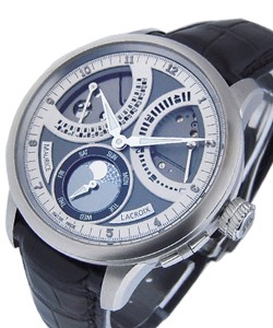 Masterpiece Lune Retrograde in Steel on Black Crocodile Leather Strap with Grey Skeleton Dial