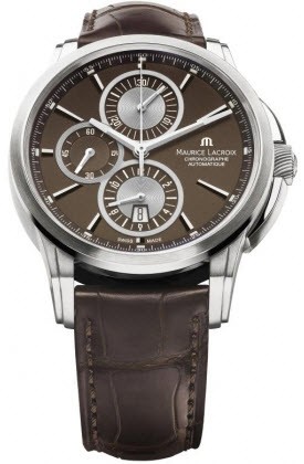 Pontos Automatic Chronograph in Steel Steel on Brown Crocodile Strap with Brown Dial