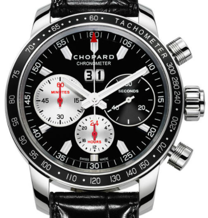 Mille Miglia Jacky Ickx Edition V in Steel on Black Alligator Leather Strap with Black and White Dial