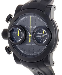 Swordfish Booster Black - Yellow Hands - Lefty Black PVD Steel on Black Rubber Strap with Black Dial 
