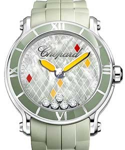 Happy Sport with Green Dial and Bezel Steel on Green Rubber Strap with 5 Floating Diamonds