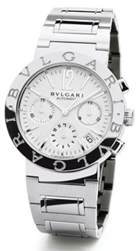 Bvlgari-Bvlgari Chronograph in Steel on Steel Bracelet with White Dial