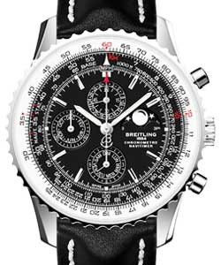 Navitimer 1461 Moon Phase Chrono 46mm in Steel-Limited Edition of 1000 pcs. on Black Calfskin Leather Strap with Black Dial