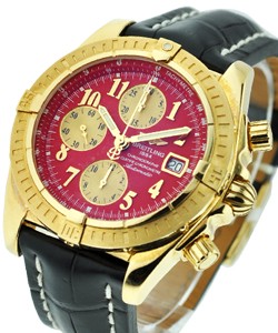 Chronomat Evolution with Red Dial Yellow Gold on Strap