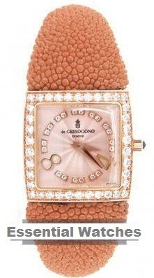 Piccolina 27.9mm Quartz in Rose Gold with Diamond Bezel on Brown Galuchat Strap with Pink Dial