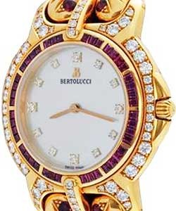 Pulchra in Yellow Gold with Rubies and Diamonds Bezel on Yellow Gold Bracelet with MOP Dial