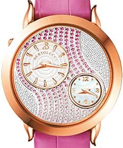 Volta in Rose Gold on Pink Leather Strap with Paved Diamond Dial