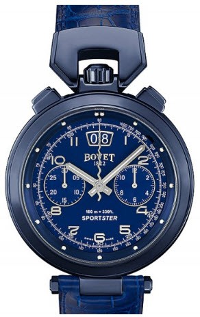 Sportster Chronograph Men's Automatic in Black Steel on Blue Crocodile Leather Strap with Blue Arabic Dial