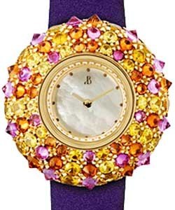 Ouni in Yellow Gold with Diamonds and Gems on Purple Calf Leather Strap with MOP Dial