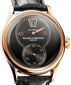 Classima Executives L Retro Jumping hour Rose Gold on Black Leather Strap with Black Dial