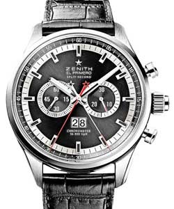 El Primero Rattrapante in Stainless Steel on Black Alligator Leather Strap with Black Dial