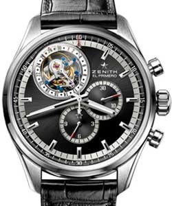El Primero Tourbillon Stainless Steel Steel on Black Leather Strap with Black Sunray Dial