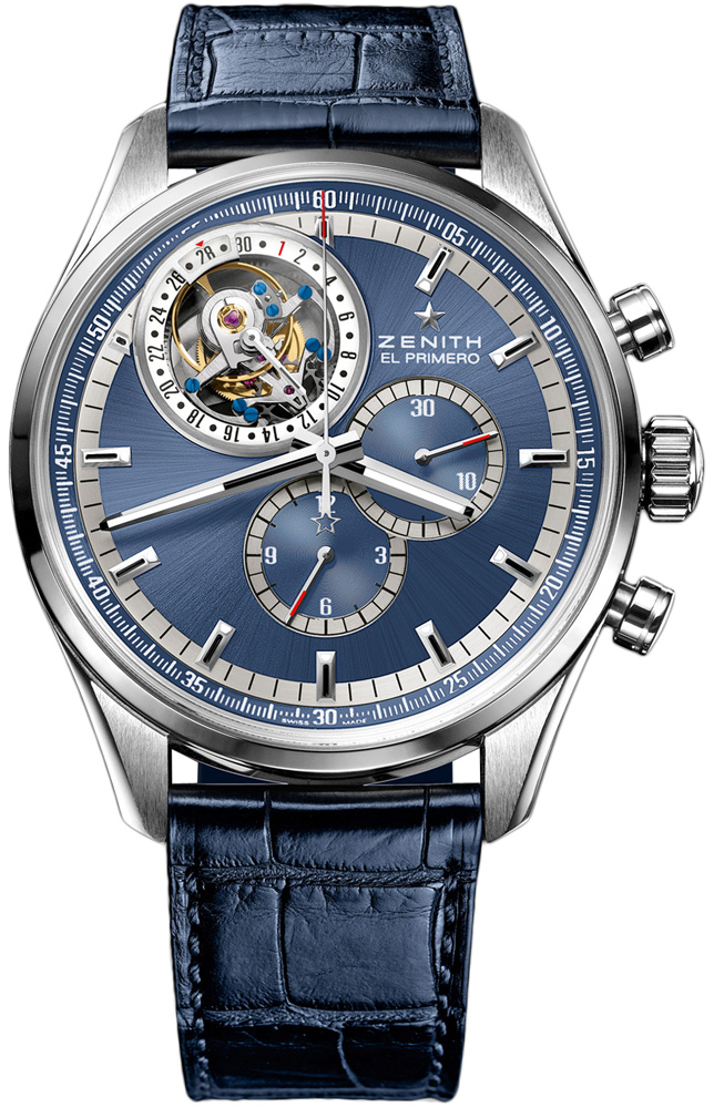 El Primero Tourbillon Chronograph 44mm in Steel - Limited to 250 on Blue Crocodile Leather Strap with Blue Sunray Dial