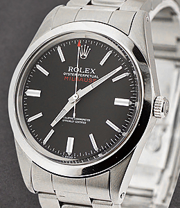 Milgauss in Steel on Steel Oyster Bracelet with Black Stick Dial