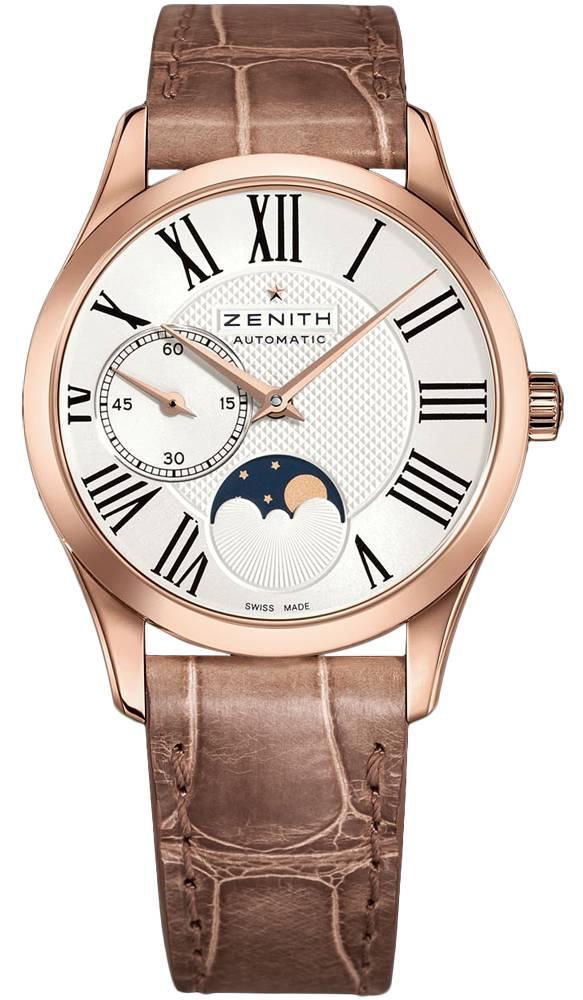 Elite Lady Ultra Thin Moonphase in Rose Gold on Brown Alligator Leather Strap with Silver Dial