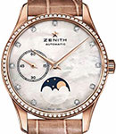 Elite Lady Ultra Thin Moonphase in Rose Gold with Diamond Bezel on Brown Alligator Leather Strap with MOP Diamond Dial