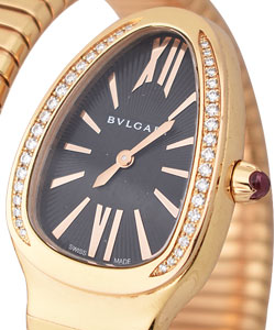 Serpenti Spiga in Rose Gold with Diamond Bezel on Spiral Rose Gold Bracelet with Black Dial