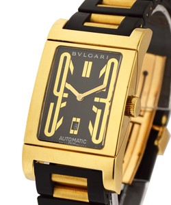 Rettanggolo Automatic in Yellow Gold on YG/Rubber Strap with Black Dial