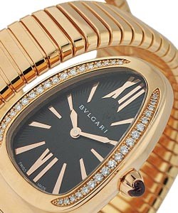 Serpenti DoubleTubogas in Rose Gold with Diamond Bezel On Rose Gold Bracelet with Black Dial