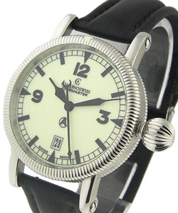 Timemaster Men's Automatic in Steel on Black Calfskin Leather Strap with White Luminescent Dial